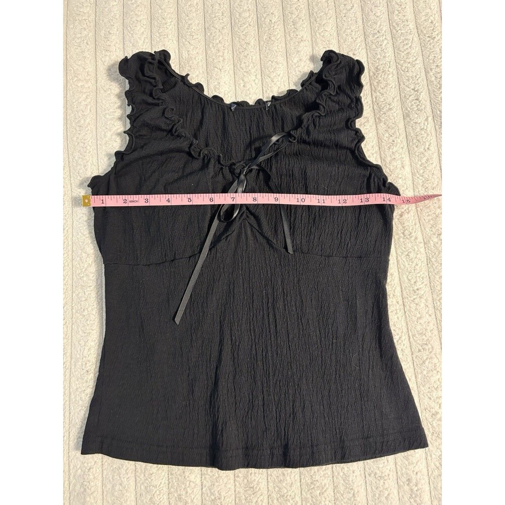 Brandy Melville Black Crinkle Ruffle Tank Top Ribbon Tie OS Whimsigoth Romantic - Picture 5 of 8